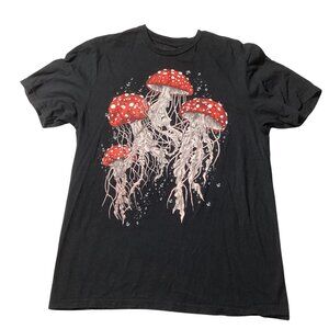 Threadless: Mushroom Fish Black Short Sleeve T-Shirt, Size M